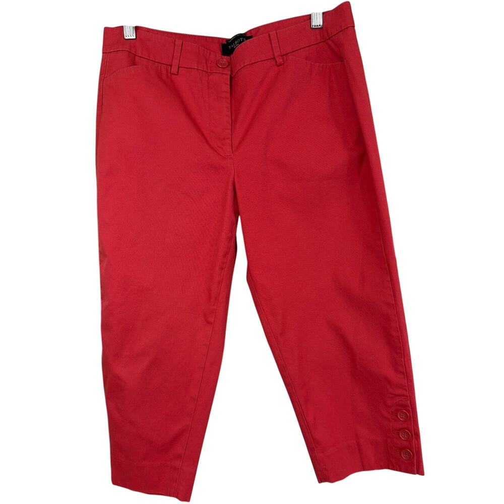 Talbots The Perfect Skimmer Red Button Hem Capri Pants 6P